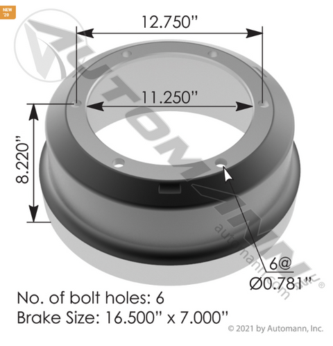 Automann 151.6734BA Brake Drum 16.500in X 7.000in