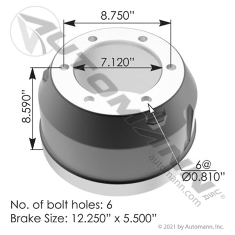 Automann 151.25501 Brake Drum 12.250in X 5.500in