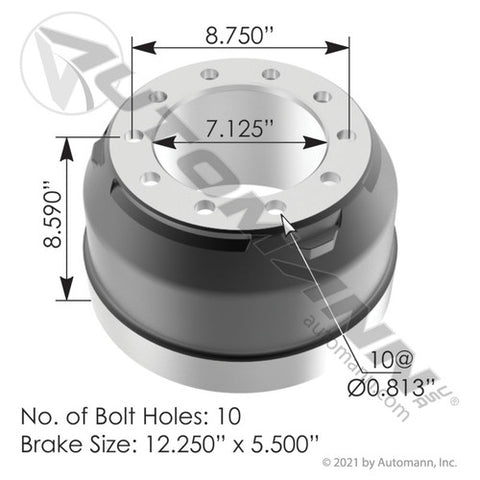 Automann 151.25502 Brake Drum 12.250in X 5.500in