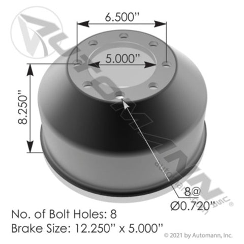 Automann 151.25503 Brake Drum 12.250in X 5.000in