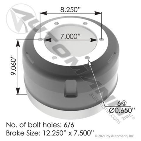 Automann 151.27502 Brake Drum 12.250in X 7.500in
