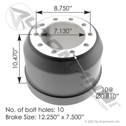Automann 151.27503 Brake Drum 12.250in X 7.500in