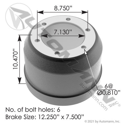Automann 151.27504 Brake Drum 12.250in X 7.500in