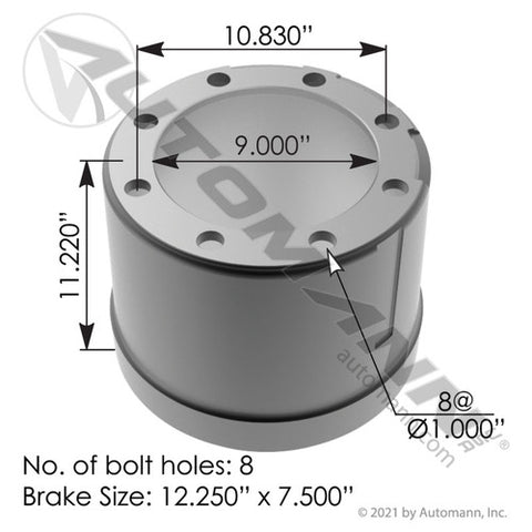 Automann 151.27505 Brake Drum 12.250in X 7.500in