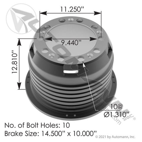 Automann 151.41001 Brake Drum 14.500in X 10.000in