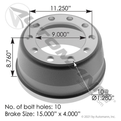 Automann 151.5405BA Brake Drum 15.000in X 4.000in