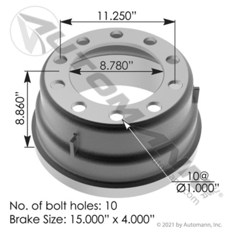 Automann 151.5407BA Brake Drum 15.000in X 4.000in