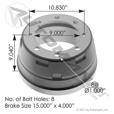Automann 151.5408BA Brake Drum 15.000in X 4.000in