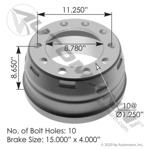 Automann 151.5410BA Brake Drum 15.000in X 4.000in