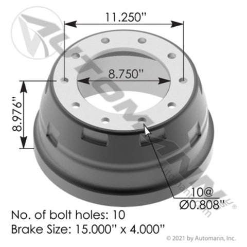 Automann 151.5412BA Brake Drum 15.000in X 4.000in