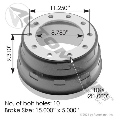 Automann 151.5502BA Brake Drum 15.000in X 5.000in