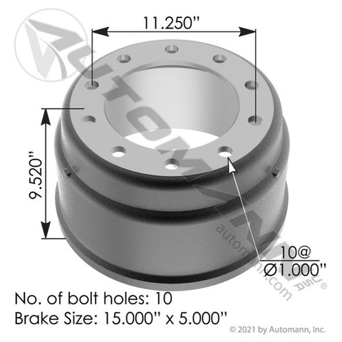 Automann 151.5503BA Brake Drum 15.000in X 5.000in
