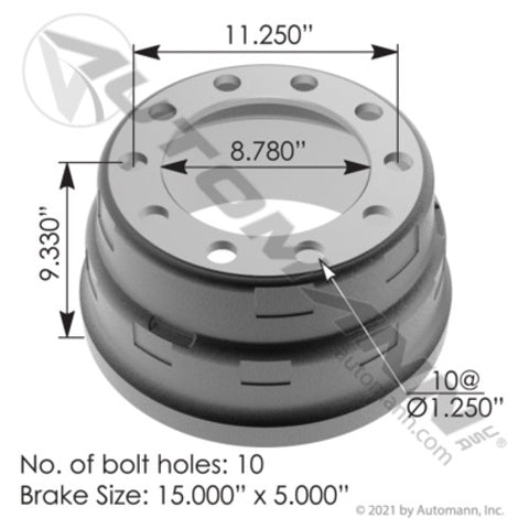Automann 151.5504BA Brake Drum 15.000in X 5.000in