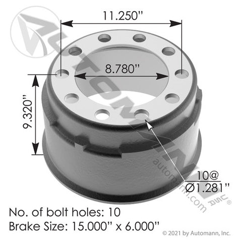 Automann 151.5601BA Brake Drum 15.000in X 6.000in