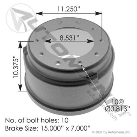 Automann 151.5702 Brake Drum 15.000in X 7.000in