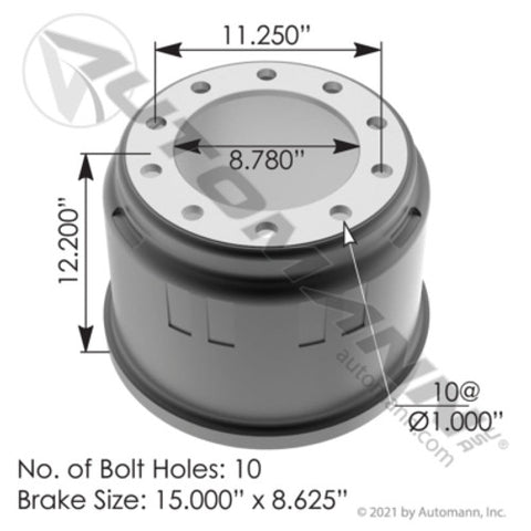 Automann 151.58602 Brake Drum 15.000in X 8.625in