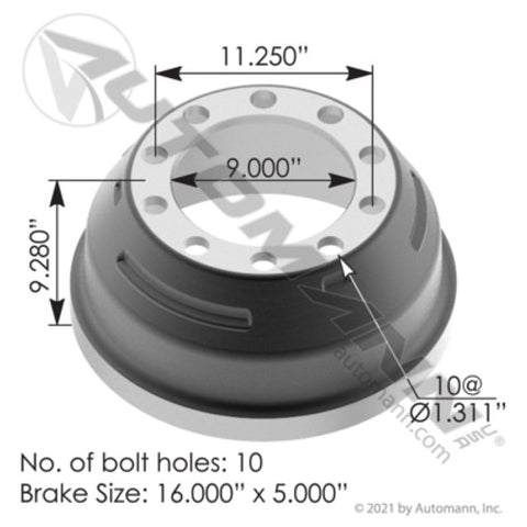 Automann 151.6510BA Brake Drum 16.500in X 5.000in