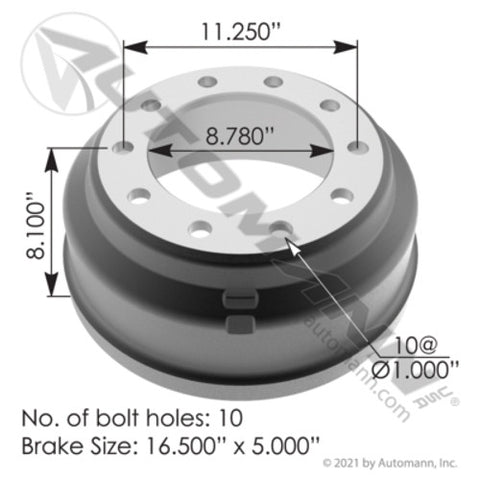 Automann 151.6512BA Brake Drum 16.500in X 5.000in