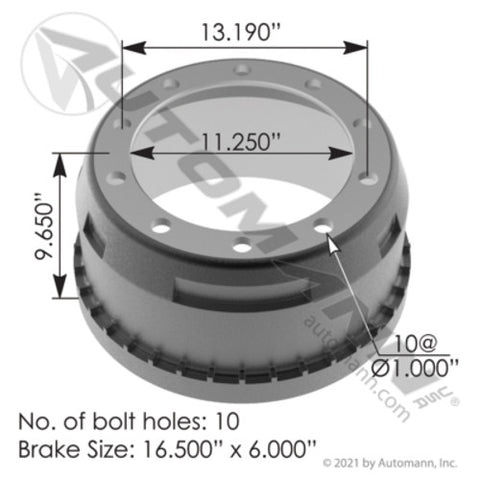Automann 151.6605BA Brake Drum 16.500in X 6.000in