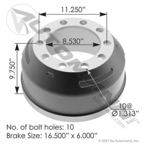 Automann 151.6612BA Brake Drum 16.500in X 6.000in