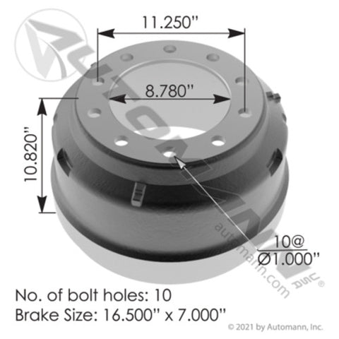 Automann 151.6719BA Brake Drum 16.500in X 7.000in