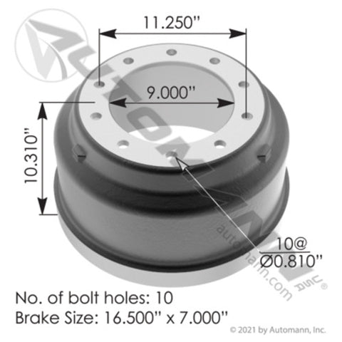 Automann 151.6720BA Brake Drum 16.500in X 7.000in