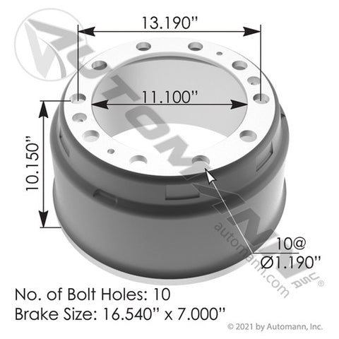Automann 151.6730BA Brake Drum 16.540in X 7.000in