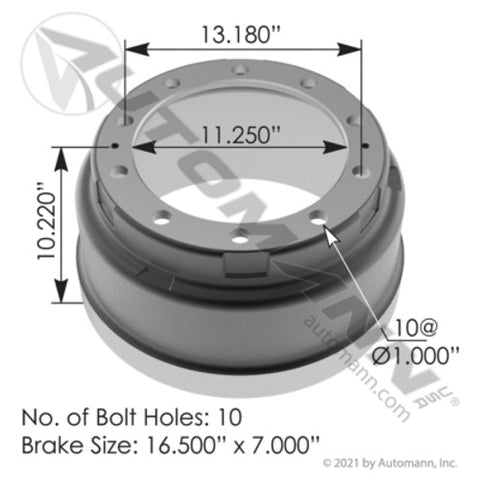 Automann 151.6733BA Brake Drum 16.500in X 7.000in