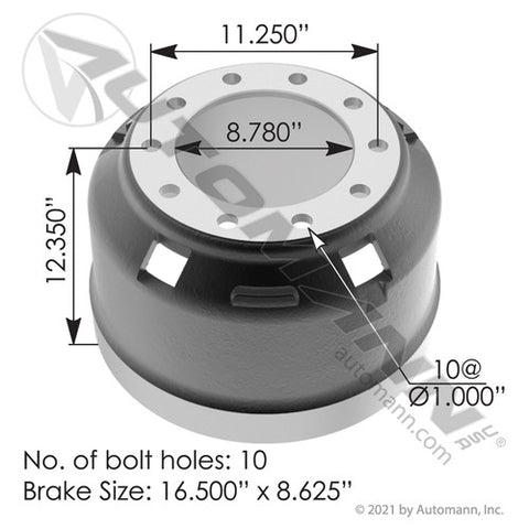 Automann 151.68604BA TRUCKMANN (TM)  Brake Drum 16.50inX8.625