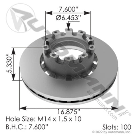Automann 153.101501 Air Disc Brake Rotor 16.875in