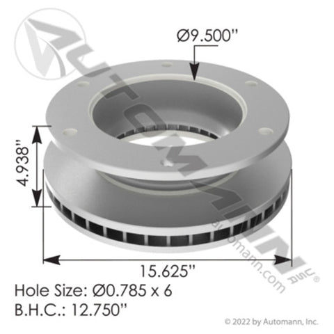 Automann 153.103064 Air/Hydraulic Disc Rotor 15.620in