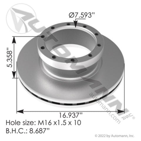 Automann 153.125800 Air Disc Rotor 16.937in