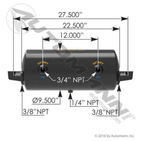 Automann 172.2001D Air Tank 1488 Cubic in Vol 9.500in Dia