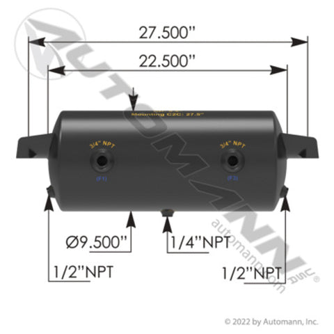 Automann 172.2001JH Air Tank 1488 Cubic in Vol 9.500in Dia