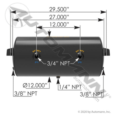 Automann 172.2002E Air Tank 2850 Cubic in Vol 12.000in Dia