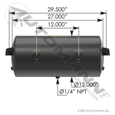 Automann 172.2002T Air Tank 2850 Cubic in Vol 12.000in Dia