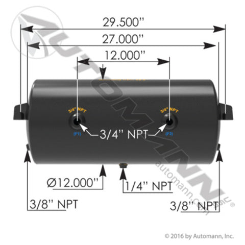 Automann 172.2007A Air Tank 2850 Cubic in Vol 12.000in Dia