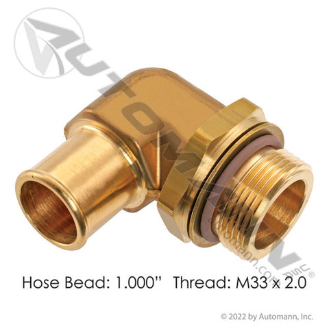 Automann 177.88316M33 Bead Fitting 1in Hose x M33x2.0 90 Deg
