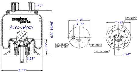Dayton Parts 452-5423 Air Spring - Rolling Lobe