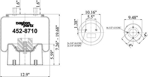 Dayton Parts 452-8710 Air Spring - Rolling Lobe