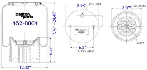 Dayton Parts 452-8864 Air Spring - Rolling Lobe