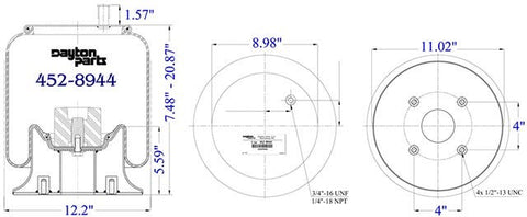 Dayton Parts 452-8944 Air Spring - Rolling Lobe