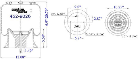 Dayton Parts 452-9026 Air Spring - Rolling Lobe