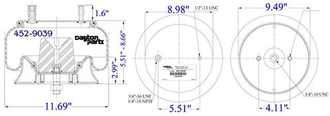 Dayton Parts 452-9039 Air Spring - Rolling Lobe