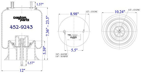 Dayton Parts 452-9243 Air Spring - Rolling Lobe