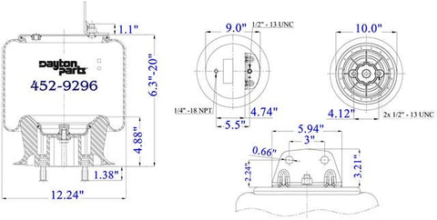 Dayton Parts 452-9296 Air Spring - Rolling Lobe