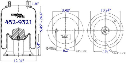 Dayton Parts 452-9321 Air Spring - Rolling Lobe