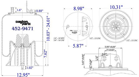 Dayton Parts 452-9471 Air Spring - Rolling Lobe