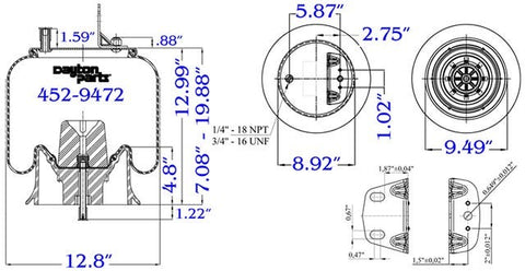 Dayton Parts 452-9472 Air Spring - Rolling Lobe