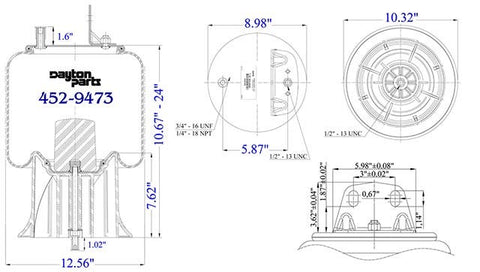 Dayton Parts 452-9473 Air Spring - Rolling Lobe
